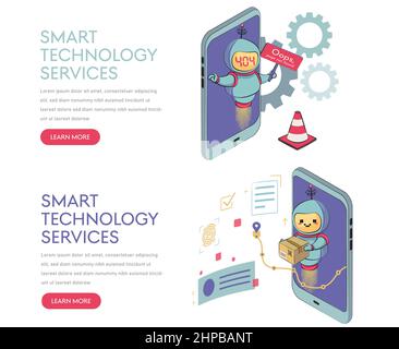 Cloud robotics, robotic process automation, metaphors for open automation architecture. Vector isolated conceptual metaphorical illustrations Stock Vector