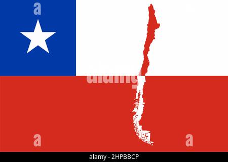 Silhouette red and white map of the South American country of Chile set onto the national flag Stock Photo