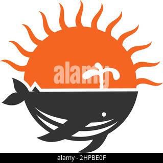 whale sun Icon Illustration Brand Identity Stock Vector