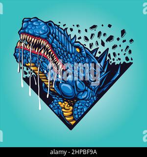 Blue dinosaurs t-rex head Vector illustrations for your work Logo, mascot merchandise t-shirt, stickers and Label designs, poster, greeting cards Stock Vector