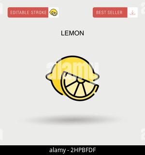 Lemon fruit slice closeup icon, round piece of lemon. Logo design, flat ...