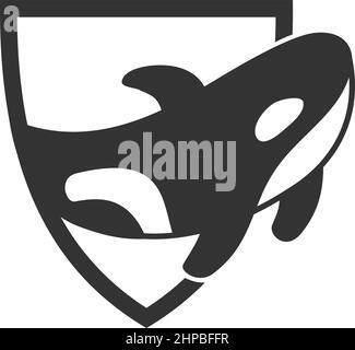 whale shield Icon Illustration Brand Identity Stock Vector