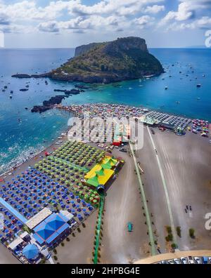 Scenic aerial view of the Dino Island and the beach of Praia a Mare, Province of Cosenza, Italy Stock Photo