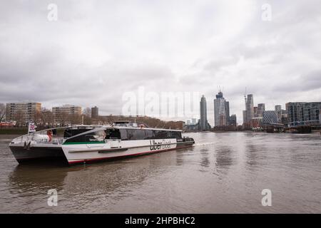 Uber river taxi on the Thames, London UK. Taken at Battersea Power Station Stock Photo