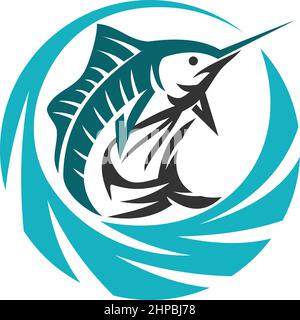 Marlin fish on ocean Icon Illustration Brand Identity Stock Vector