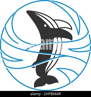 circle whale humpback Icon Illustration Brand Identity Stock Vector