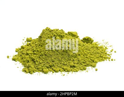 Close-up view of a heap of matcha tea powder on white background Stock Photo
