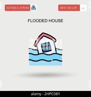 Flooded house Simple vector icon. Stock Vector