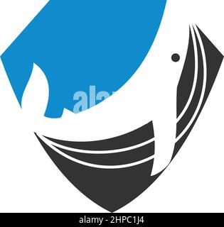 whale shield Icon Illustration Brand Identity Stock Vector