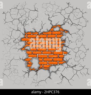 Old Plaster and Red brick wall damage. Vector illustration Stock Vector