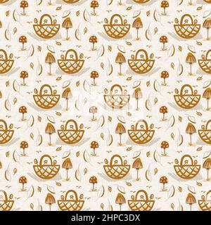 Gender neutral mushroom seamless raster background. Simple whimsical romantic 2 tone pattern. Kids nursery wallpaper or scandi all over print.  Stock Photo