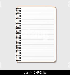 Notepad with a vertical spring spiral. Notebook with a lined sheet. Isolated vector illustration on a gray background. Stock Vector