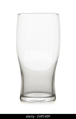 Empty tall beer glass isolated on white background. Close up. Stock Photo