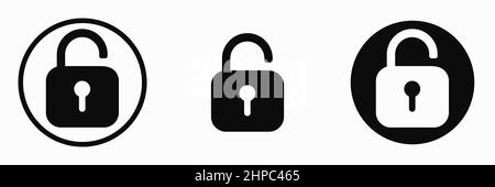 Padlock unlock icon set. Vector clipart illustration on isolated white background. For web site or mobile app. Stock Vector