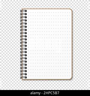 Notepad with a vertical spring spiral. Notebook with a dotted sheet. Vector illustration on a transparent background. Stock Vector
