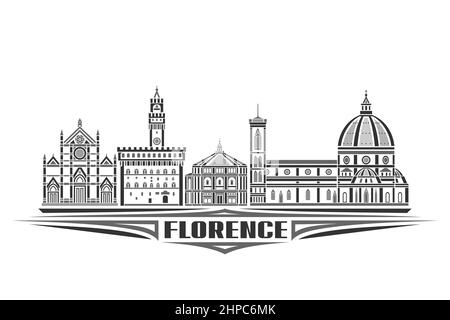 Vector illustration of Florence, monochrome horizontal poster with linear design famous florence city scape, urban line art concept with decorative le Stock Vector