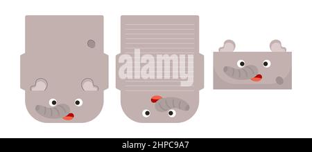 Cute lovely elephant letter writing stationery paper laser cutting card template. Animal design for greeting, invitation, thank you cards. Vector stoc Stock Vector