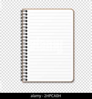 Notepad with a vertical spring spiral. Notebook with a lined sheet. Vector illustration on a transparent background. Stock Vector