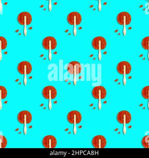 Seamless pattern of hande made lollipops with shadow. Natural home made lollipops on a blue background with shadows. The concept of eco products made Stock Photo