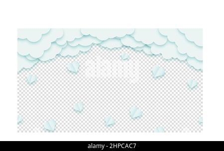 Concept love greeting card. Clouds or nubes and hearts on a transparent background. Vector illustration. Happy Valentine's Day or Woman's Day. Stock Vector