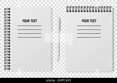 Horizontal spiral spring white notepad with space for your image or text on transparent background for mockup. Notebook vector design concept. Clipart Stock Vector