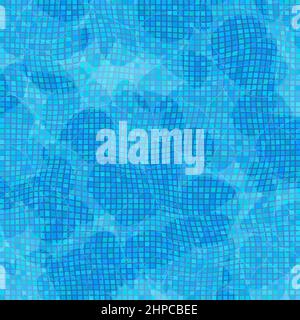 Swimming Pool Texture. Transparent Wave Surface Reflect. Blue Mosaic Background Stock Vector