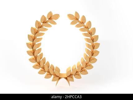 Golden Laurel wreath isolated on white background. 3D illustration. Stock Photo