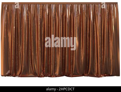 Simple draped copper, rose gold curtains background, 3D Illustration. Stock Photo