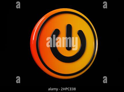 Power media button. buttons. Shiny icon with yellow frame and with reflection.  3d illustration on black background Stock Photo