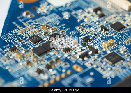 Old computer system unit with spider web and dust inside. Stock Photo