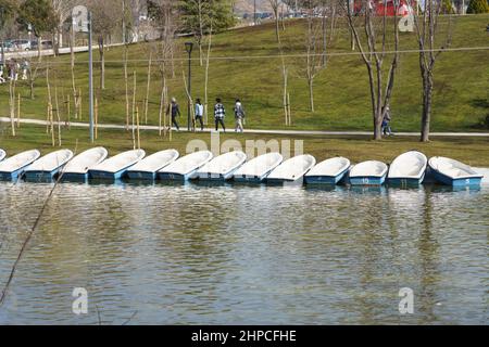 Boats on a lake in Europe Park, Madrid, Spain Stock Photo