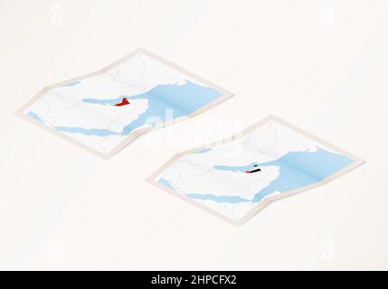 Isometric map and flag of United Arab Emirates. 3D isometric shape of ...