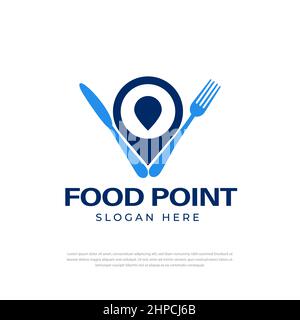 Fork and knife restaurant logo point icon, design template Stock Vector