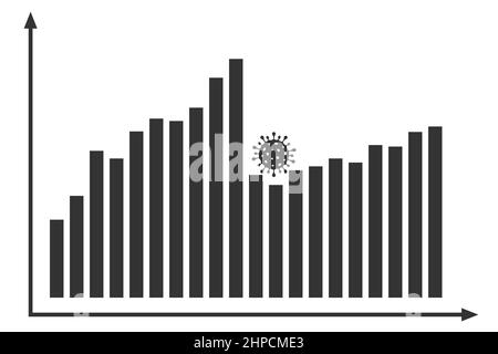 Graph with covid decrease report. Diagram with coronavirus recession and bankruptcy progress. Vector illustration Stock Vector