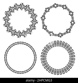 Set of round vector patterned borders. Vintage decorative frames. Circular ornament with place for text. Frames, borders. Template for invitations Stock Vector