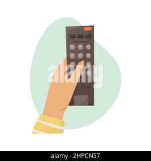 Vector illustration of a person switching channels with a TV remote. Stock Vector