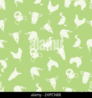 Light Green Farm Animal Pattern Design Stock Vector