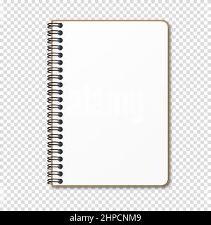 Notepad with a vertical spring spiral. Notebook with a blank white sheet. Vector illustration on a transparent background. Stock Vector