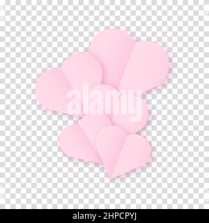 The concept of a love hearts cloud nubes in pink with a shadow on a transparent background. Vector clipart illustration. Stock Vector