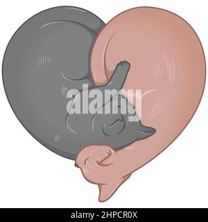 Heart shaped cats vector design, heart shaped pet Stock Vector