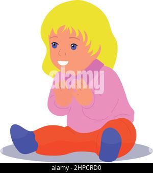 A small child sits and plays. Cute baby smile. Vector illustration isolated on white background. Stock Vector