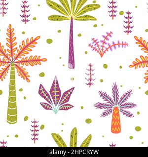 Colorful palms and pants. Vector seamless pattern Stock Vector