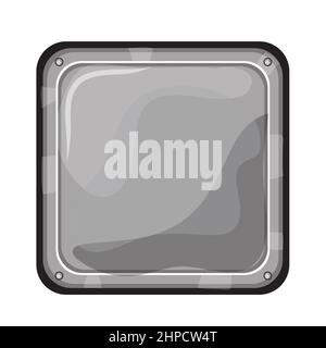 Metal badge, vector silver icon. Metal square button - game ui icon on white. Cartoon style for design Stock Vector