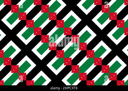 Geometric pattern in the colors of the national flag of Jordan. The colors of Jordan. Stock Photo