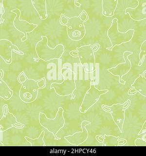 Cute Farm Animal Green Pattern Design Stock Vector