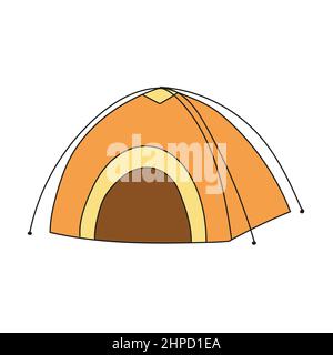 Open tourist tent. Cartoon icon isolated on white background. Concept of hiking, travel, tourism on white background Stock Vector