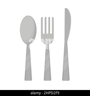 Cutlery icon. Grey spoon, forks and knife. Restaurant business concept, cartoon vector illustration Stock Vector