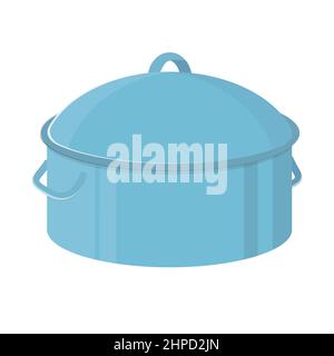 Blue kitchen pot, icon illustration, vector on white background. Kitchenware. Cooking concept Stock Vector
