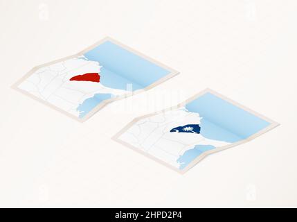 Isometric paper map of South Carolina with triangular flag of South ...