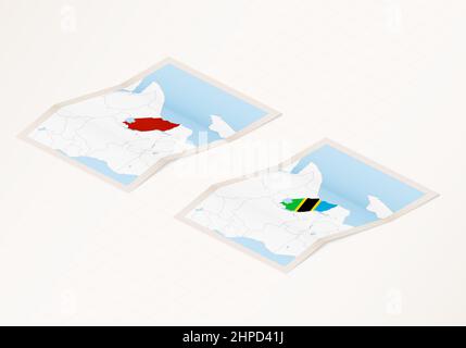 Two versions of the map of Tanzania, with the flag of Tanzania and ...